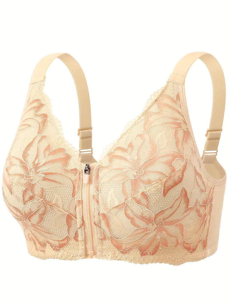 FRONT ZIPPER WIRELESS FLOWER BRA(Pack of 3)